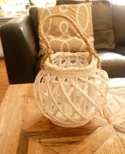 Produktbild von Laterne Rattan Mit Glas-Windlicht, Weiss, Höhe Ca. 40cm
