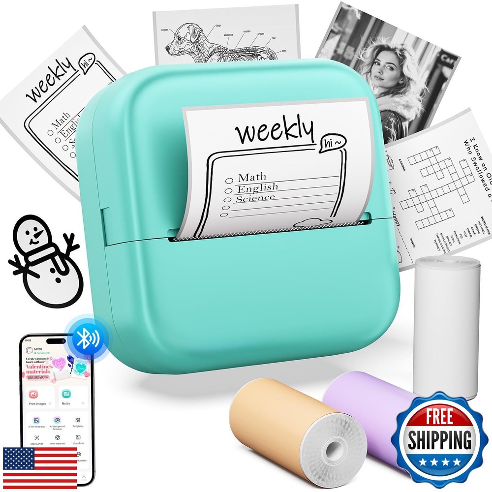 WCZ M02X Mini Bluetooth Sticker Maker Inkless Portable Print Pod