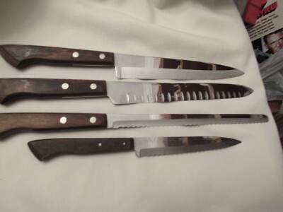 LOT OF FOUR VINTAGE  EKCO FLINT  STAINLESS VANADIUM KNIVES - 1970'S - EUC
