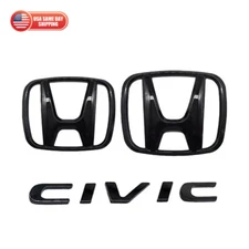 3PCS FOR HONDA CIVIC SEDAN 2016-2021 GLOSS Black H EMBLEM BADGE FRONT REAR