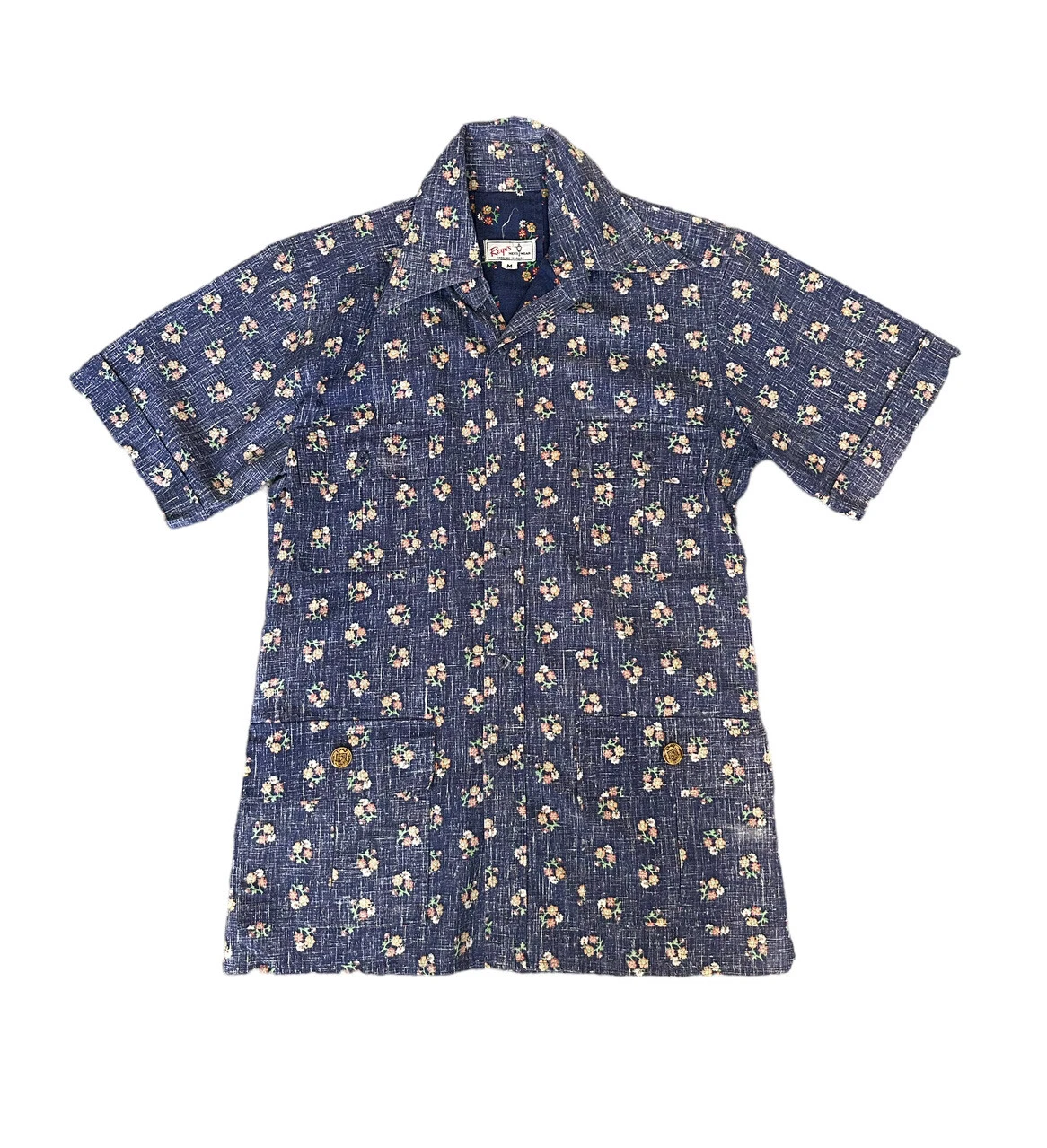 Reyn’s Menswear Hawaiian Islands Floral Blue Short Sleeve Shirt Size Medium