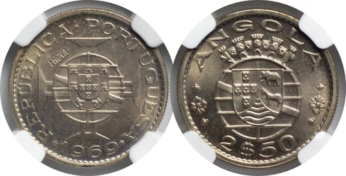 ANGOLA 1969 2.5 Esc., NGC MS66 (PROVA) KM-Pr74