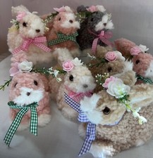 Easter Spring Handcrafted Floral Wool Faux Fur Bunnies Decor of 7