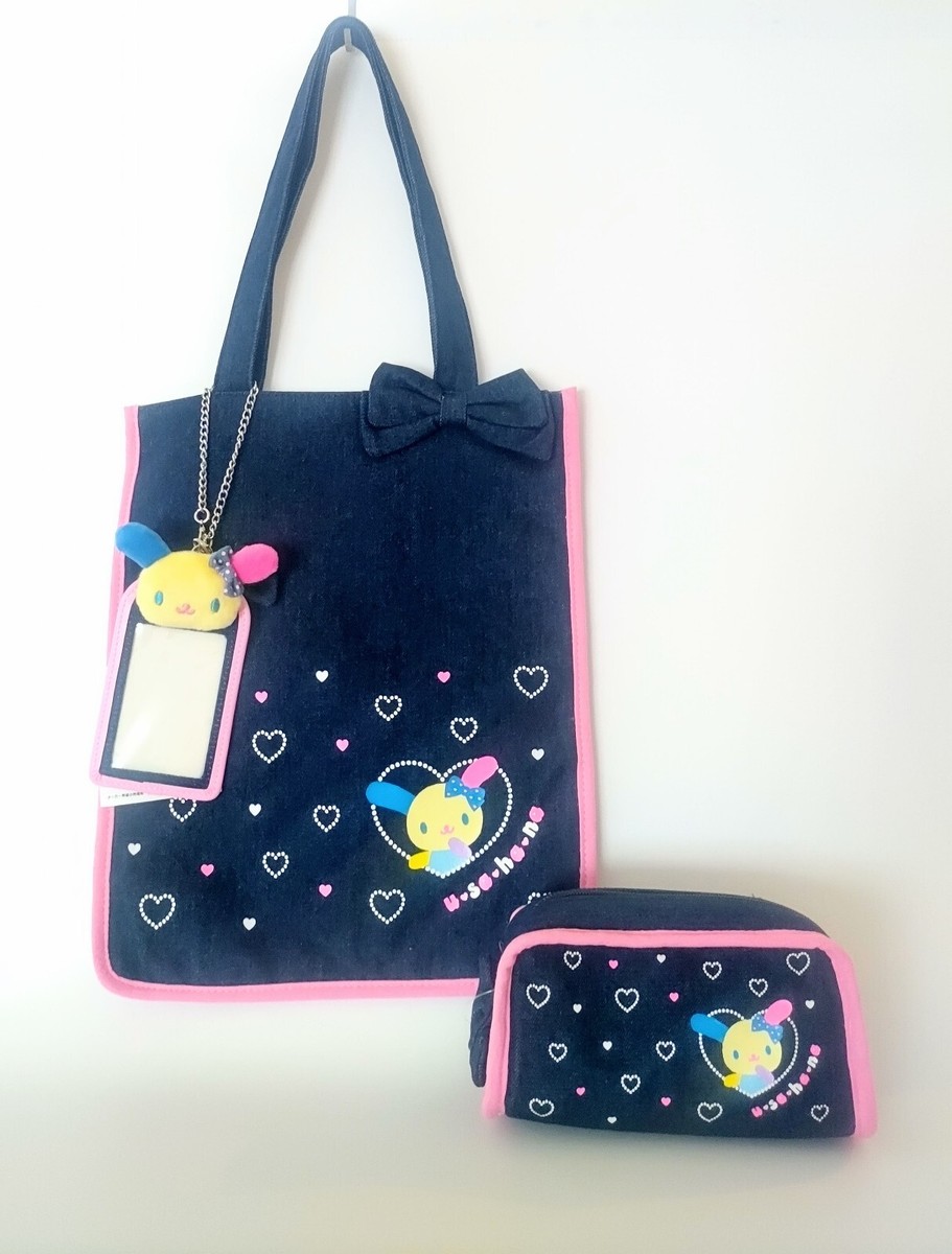 専用❕️651【DENIM✖️SIDEpocket ToteBag】ミニポーチ付 Sanrio Usahana Denim A set of Tote Bag, Pouch, and Card Case
