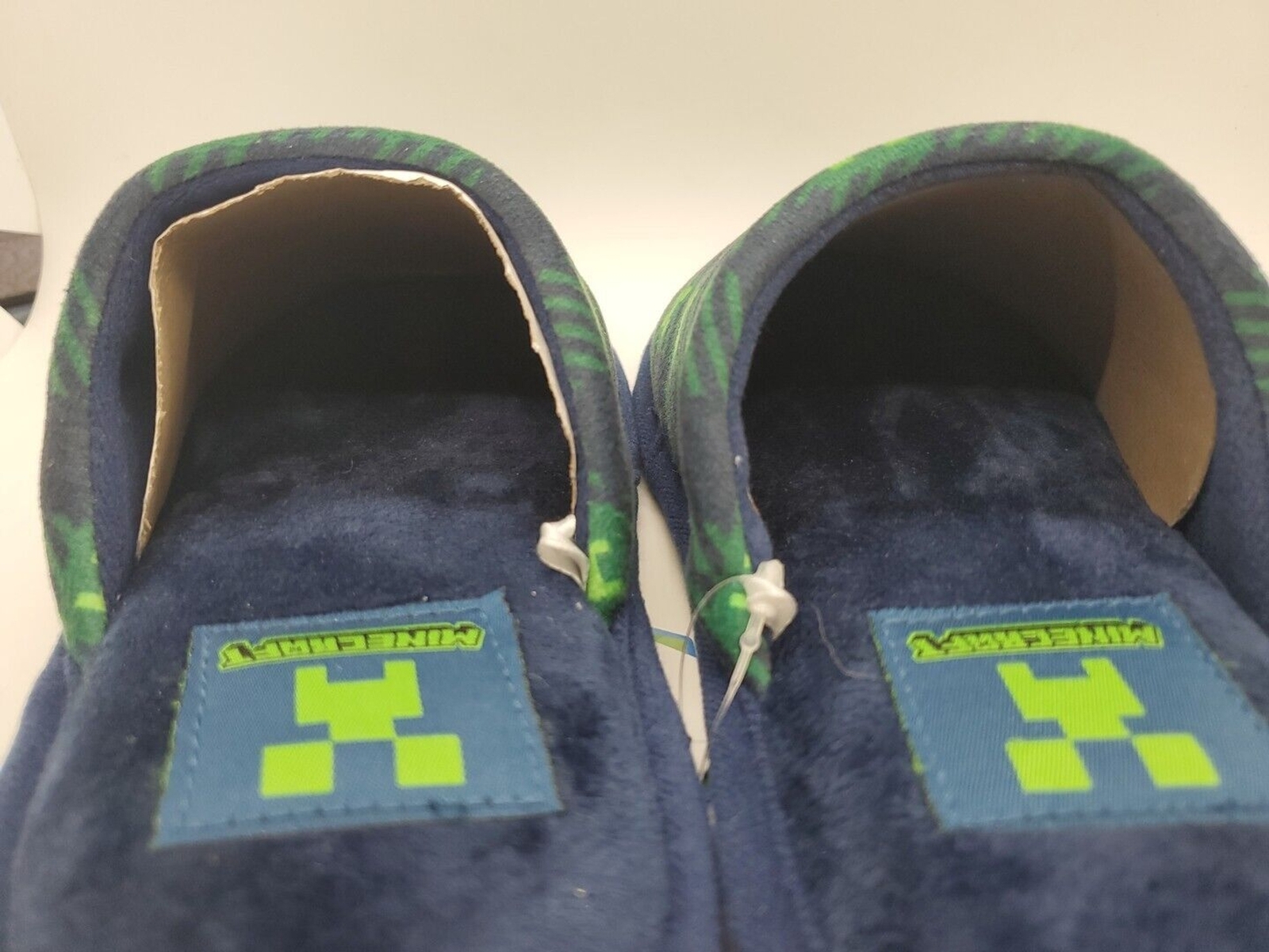 SAOLA Pantofole ragazzo XL 4 5 suola rigida Minecraft gioco scuff plaid verde e blu navy