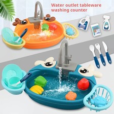 Children's play home cartoon electric dishwasher, circulating water, kitchen sin
