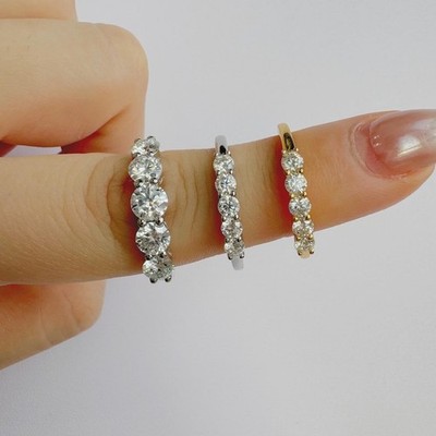 3mm Round Cut Lab Grown Diamond Half Eternity Ring 5Stone Engagement Anniversary