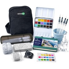 Mini Travel Set, All-in-Water Color Paint Set with 6 Brushes, 18 Colors, 1 Cr...