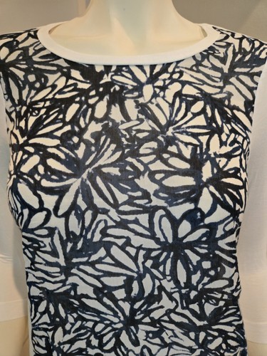 WHYCI YC MILANO Silk Cotton Navy White Abstract Floral 3/4 Sleeve Top Sz 38 NWOT - Picture 2 of 8
