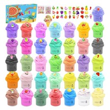 36 Pack Mini Butter Slime Kit with Funny Fruits Charms, Super Soft Non-Sticky