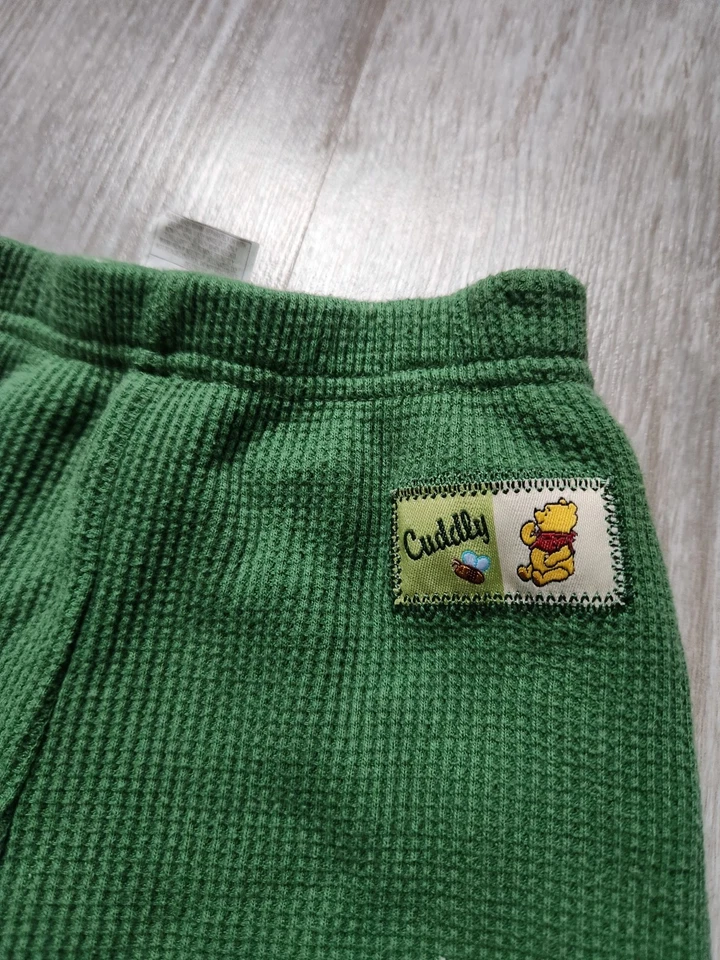 Disney Cuddly Winnie The Pooh Waffle Knit Bottoms Green Lined Warm Baby Sz 3-6 M - Image 2 of 4