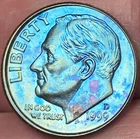 1999-D Roosevelt Dime Beautiful Brilliant Blue/Rainbow Toned Coin  #54