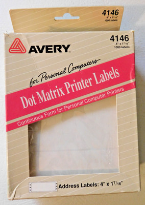 Avery 4'' x 1 7/16'' Dot Matrix Printer Address Labels 4146 (~900 remaining)