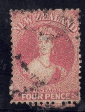 REF :-NOUVELLE-ZELANDE N° 33 FOUR PENCE  oblitéré   COTE :582 €