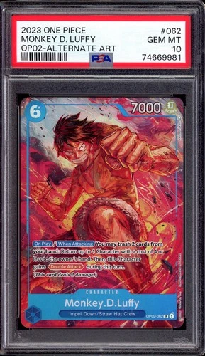 2023 One Piece OP02 Alternate Art Monkey D Luffy #62 PSA 10 GEM MINT