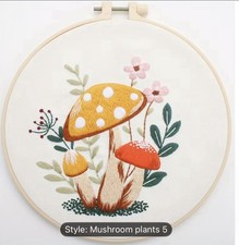 Beginners Embroidery /NeedlePunch Complete Kit 2 Pink Mushroom Houses, Butterfly