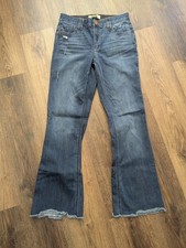 Democracy Jeans Ab Technology 8 Blue Dark Wash Bootcut Raw Hem Distressed Denim