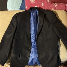 Chaps Men's Black Blazer 46 Single-Breasted Two-Button Rayon Polyester