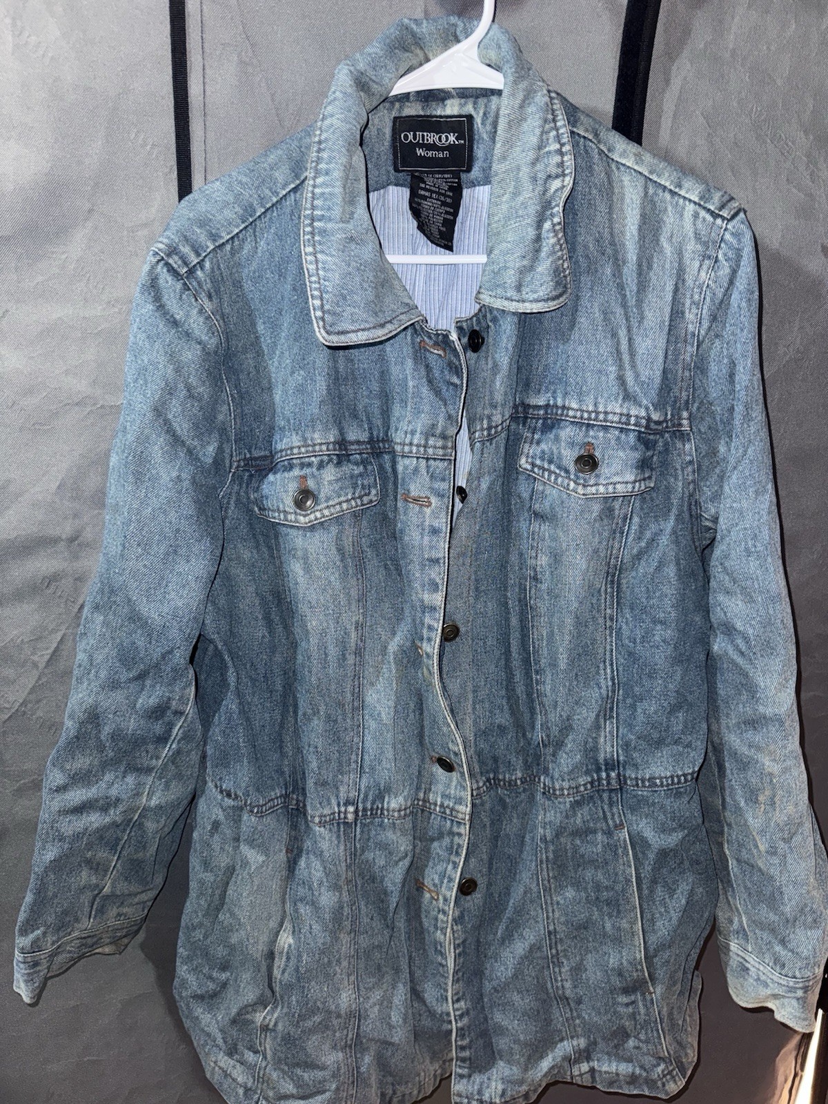 VTG 90s Distressed Dedham Long Jean Jacket Women's 1X
