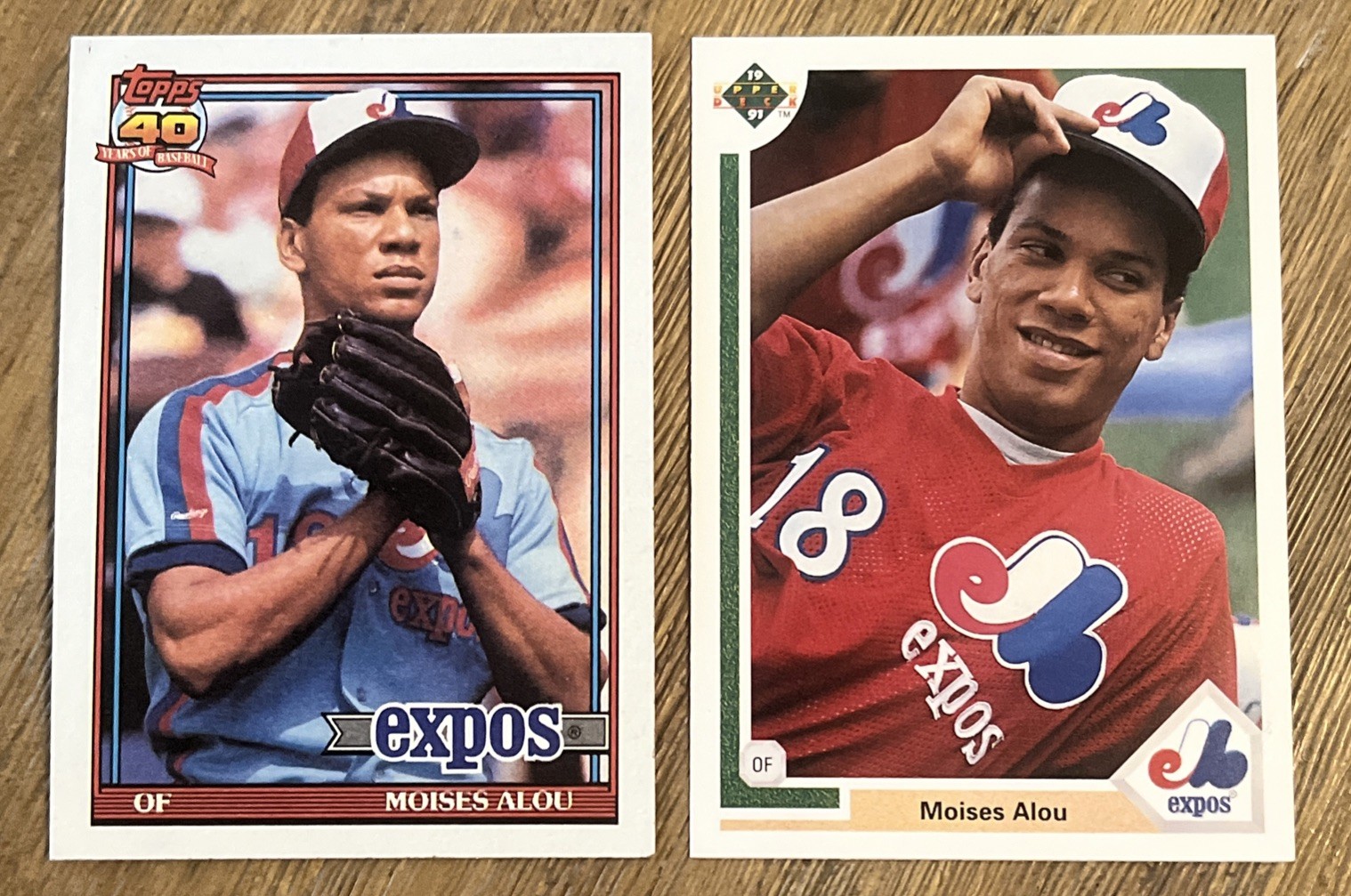 Moises Alou 1991 Rookie Baseball Card Lot of 2 Montreal Expos Topps Upper Deck
