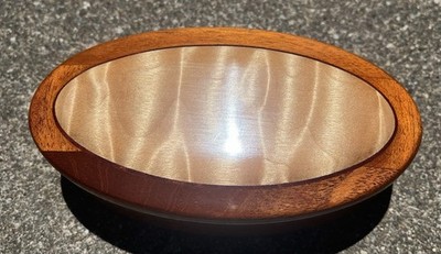 VTG Handcrafted Quilted Maple Wood Oval Trinket Box Signed