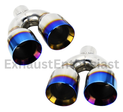 Dual 4'' Quad Staggered Burnt Exhaust Tips 3'' Inlet Blue Burn Titanium Style Tip
