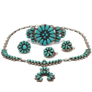 Zuni Signed Sterling Turquoise Petit Point Snake Eyes Jewelry Lot of 4 #S5793 3