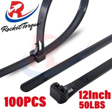 100 Pcs 12" inch Heavy Duty Releasable 50 Lbs Nylon Cable Zip Ties Black Wire