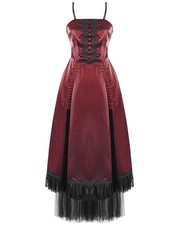 Devil Fashion Lang Gothic Ballkleid Ball Hochzeit Kleid Rot Taft Schwarze Spitze