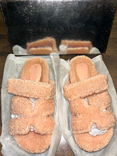 AZALEA WANG Pink Faux Fur Slide Sandals Slip-On Flat Straps Women's 7.5