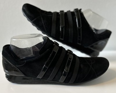 Stuart Weitzman Easy Straps Sneakers Black Suede Patten Leather Women s Sz. 8.5M