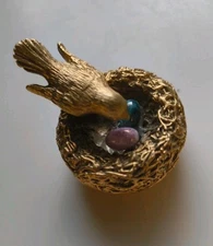 Max Factor Perfume Compact Hypnotiqie Gold  Bird Nest With Glass Eggs Vintage