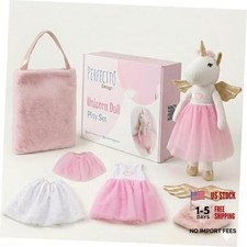 Ballerina Doll Stuffed Animal for Girls - Plush Toy Doll Set, Bag, Unicorn