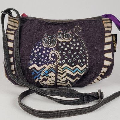 Polka Dot Cats Laurel Burch Small Canvas Crossbody Tote Bag Adjustable strap