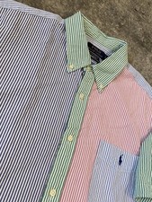 Polo Ralph Lauren Seer Sucker Shirt Men s XL Blue Color Block RL Untucked Fit