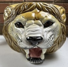 Vintage Mcm Lion Head Italy Planter Retro Hand Painted Pottery Rare 70s 80s