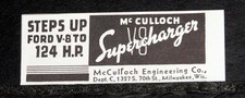 1938 Old Magazine Print Ad Mcculloch Supercharger For Ford V-8 Makes 124 H.p