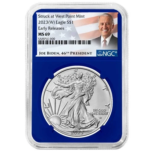 2023 (W) $1 1-oz American Silver Eagle NGC MS69 ER Biden Label Blue Core
