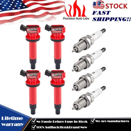 4 Ignition Coils & Spark Plugs For Toyota Corolla Matrix 1.8L UF247 1ZZ-FE