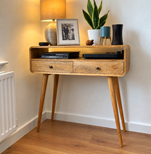 Etsy Brown Medium Wood Console Table 2 Drawers Shelf 89x35x90cm