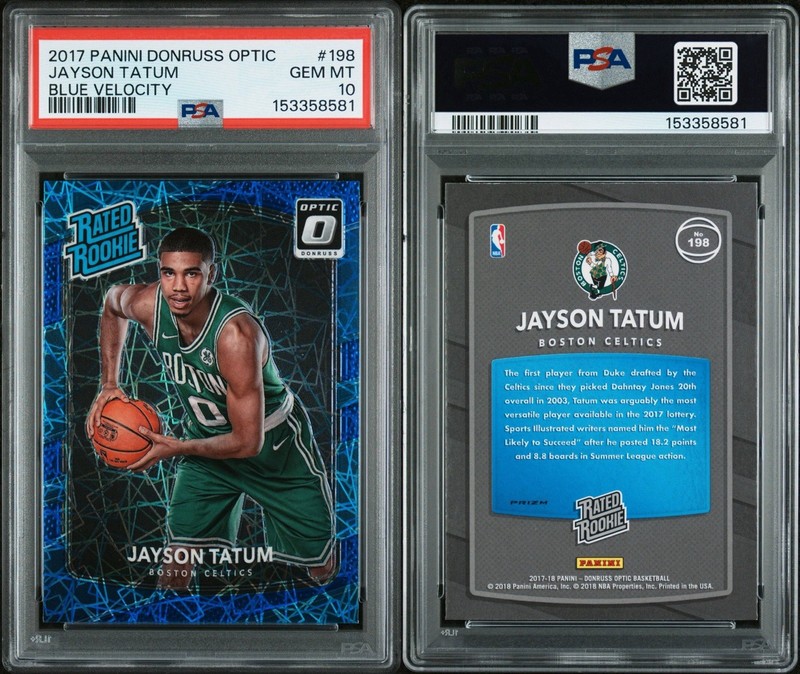 2017 Panini Donruss Optic Jayson Tatum #198 Blue Velocity Prizm PSA 10 Rookie SP