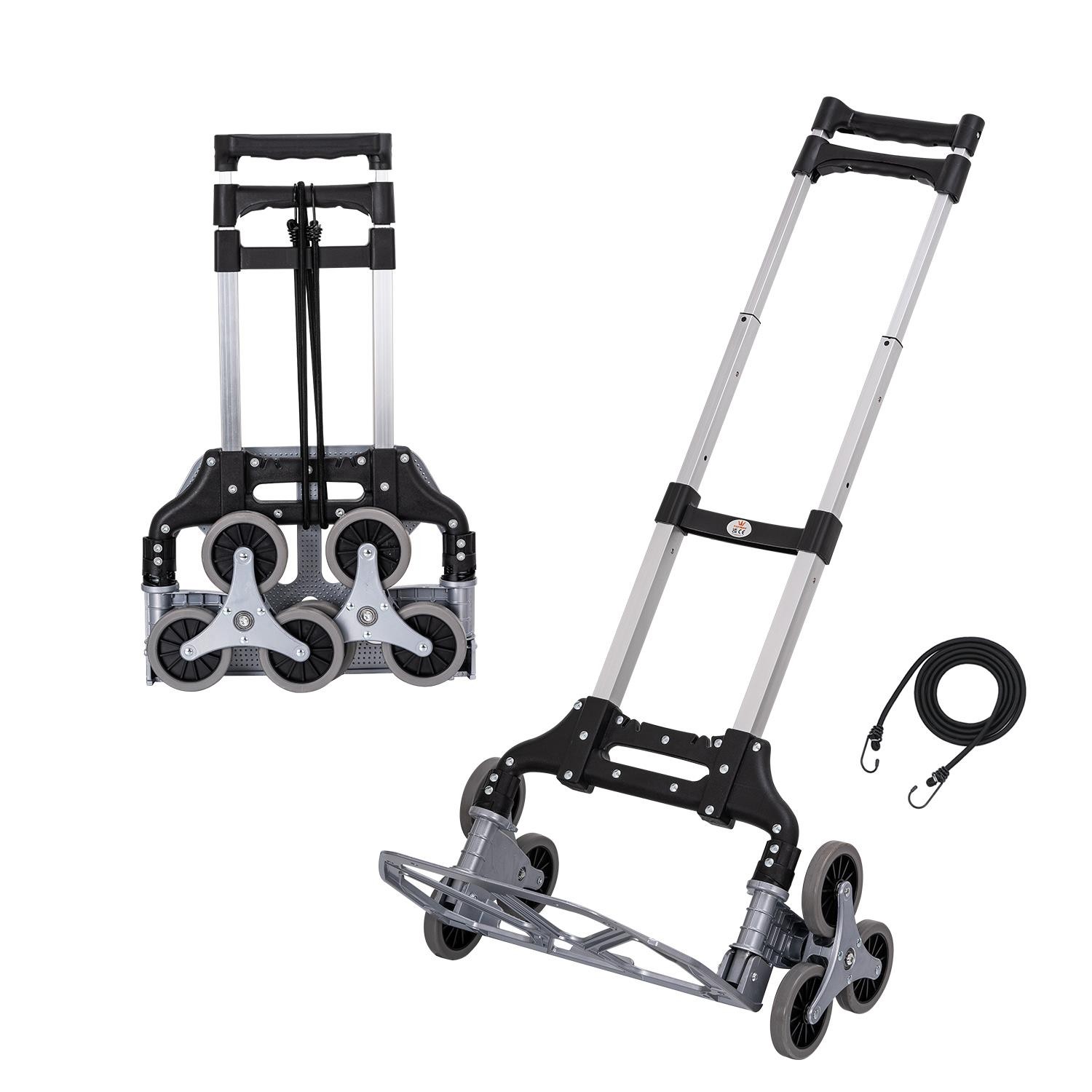 Topway Silver Aluminium Folding Trolley Stairs Climbing Hand Truck, 70 Kg Max Load | Heavy Duty Foldable Hand Cart Sack Barrow, Adjustable Handle, Securing Cord, For Shopping, Travel And Moving, 552175 - Image 2