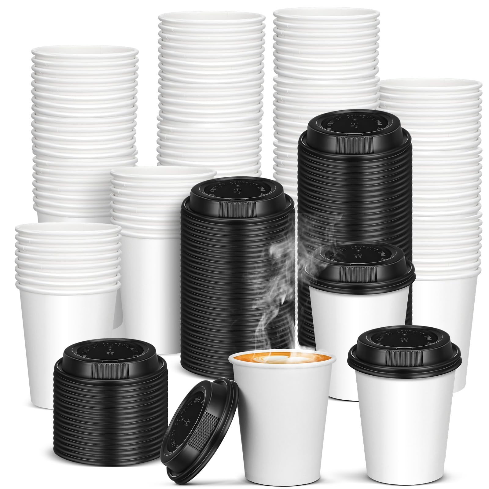 1000 Pcs 12oz Paper Coffee Cups with Lids Bulk White Coffee Cups Disposable D...