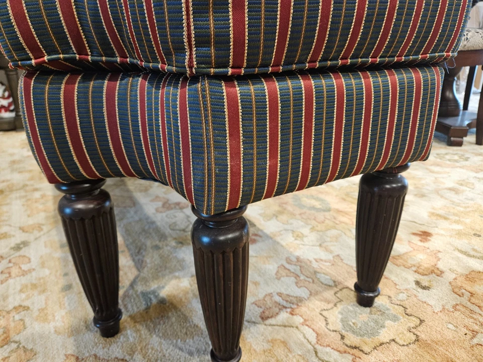 Bassett Upholstered Blue, Red and Gold Striped Accent Bench - Image 4 of 4