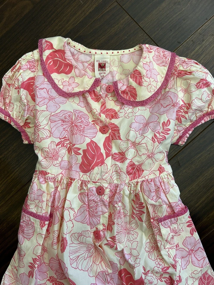 Vestido de manga corta April Cornell para niñas talla 3/4 amarillo rosa floral usado en excelente estado precioso Foto 3 de 4