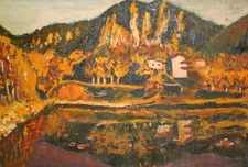 Vintage expressionist oil painting landscape