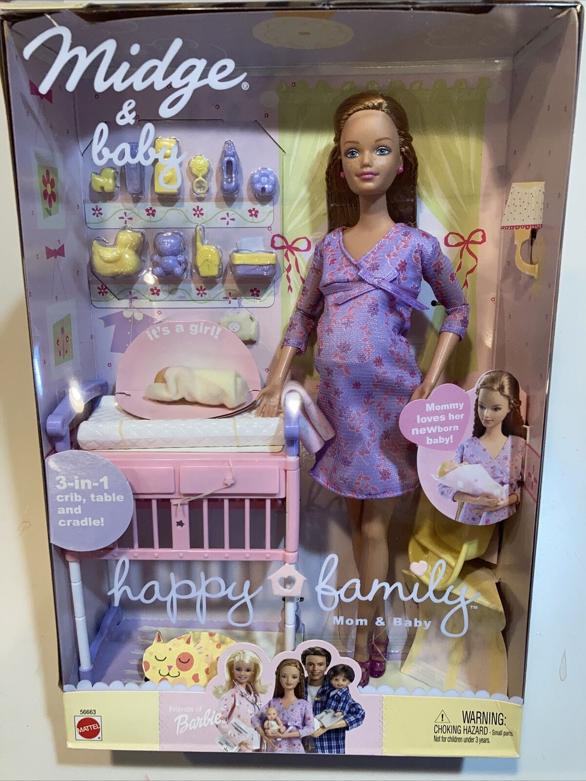 Barbie Happy Family Pregnant Mom Midge & Baby NRFB New w Crib 2002 Mattel 🍼