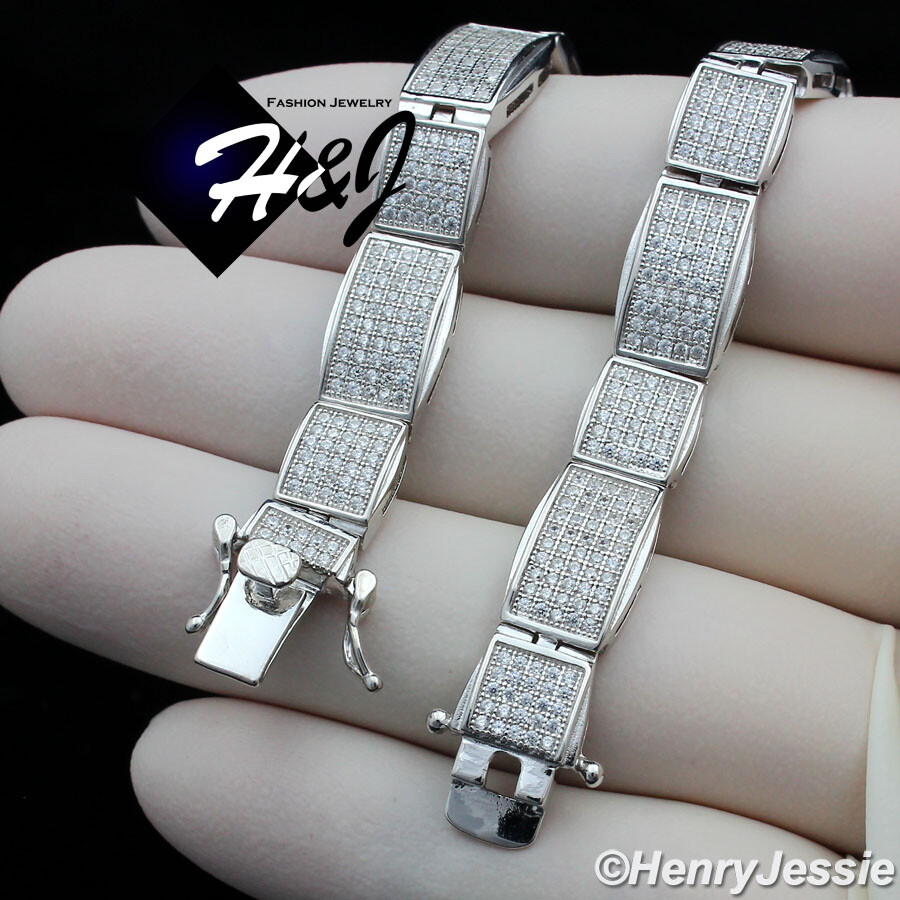 SOLID 925 STERLING SILVER FULL ICY BLING CZ 8MM CHAIN LINK