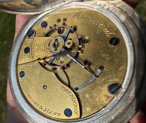 ANTIQUE 1880 HAMPDEN HAYWARD 18S COIN Sterling Silver POCKET WATCH - Picture 7 of 13
