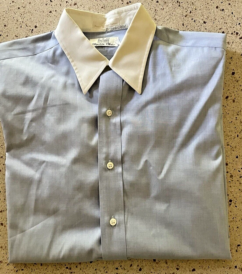 Camisa masculina IKE BEHAR vintage anos 90 azul, colarinho branco punho francês 15,5 - 35 - Imagem 3 de 4
